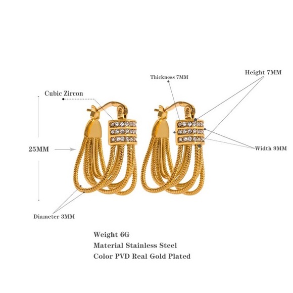 ◾️18K Gold Plated Stylish Unique Cubic Statement Earrings - Picture 10 of 15